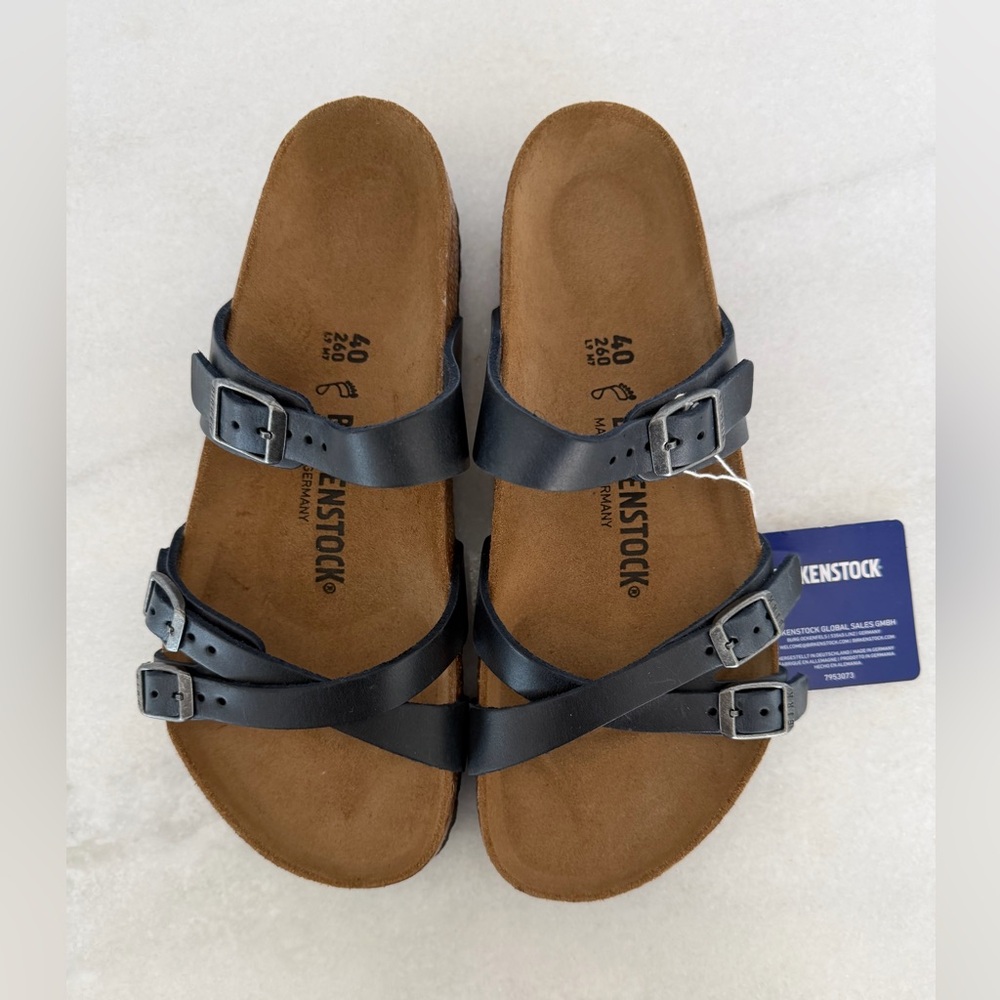 Birkenstock | Franca Navy Cross-Strap Leather Sandals | 40 - Picture 7 of 9